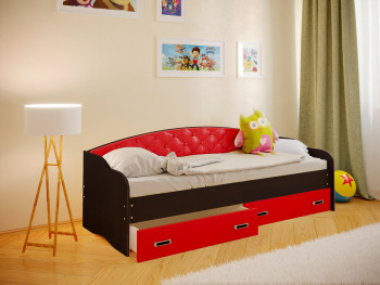 Кровать Софа-7 с мягкой спинкой (800х1900) Венге/Красный в Северном - severnoe.mebel54.com | фото