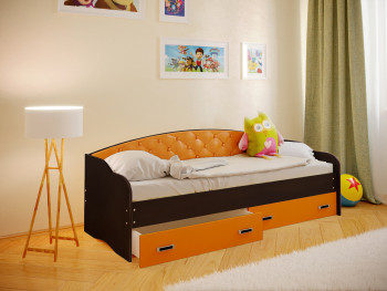 Кровать Софа-7 с мягкой спинкой (800х2000) Венге/Оранжевый в Северном - severnoe.mebel54.com | фото