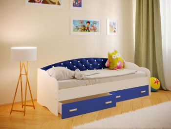 Кровать Софа-8 с мягкой спинкой со стразами (900х1900) Белый/Синий в Северном - severnoe.mebel54.com | фото
