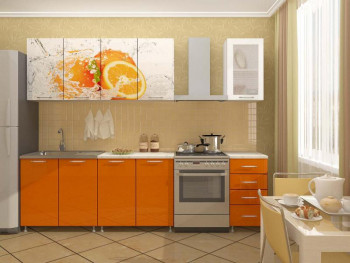 Кухонный гарнитур 1,8м Апельсин (Белый/Оранжевый металлик/Фотопечать апельсин) в Северном - severnoe.mebel54.com | фото