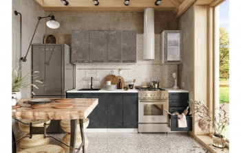 Кухонный гарнитур Нувель 1800мм белый/бетон коричневый/бетон черный в Северном - severnoe.mebel54.com | фото