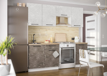 Кухонный гарнитур Нувель 2100мм белый/бетон коричневый в Северном - severnoe.mebel54.com | фото